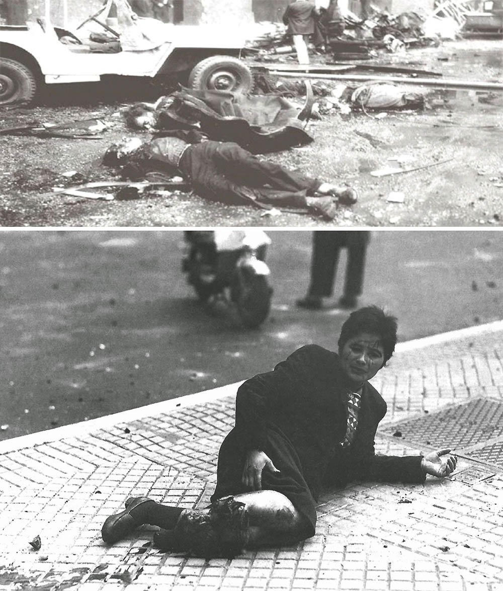 Imagen de los muertos tras el bombardeo a una población civil indefensa.